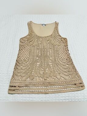 Express Women's Tan and Cream Embellished Tank Top Size Small
